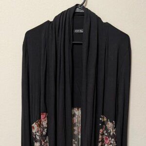 Women's Kim & Cami Kimono Duster Cover Up Black Floral Print Size L